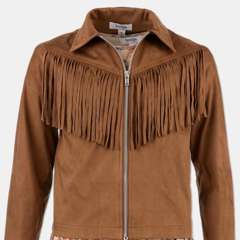 Speechless  Girls Long Sleeve Mesh Dress and Sueded Fringe Jacket - Image 3